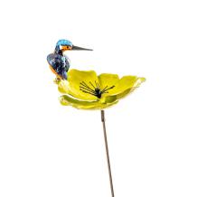Gartenstecker Blume – Metall mit Eisvogel – Vogel auf Blume Figur