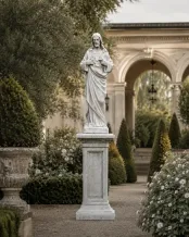 Jezus standbeeld op sokkel - 150 cm hoog - wit stenen figuur