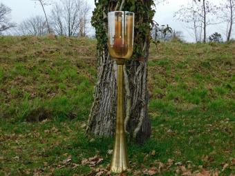 Bougeoir sur pied – 110 cm – verre et métal doré