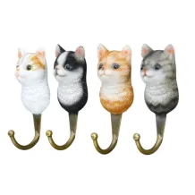 Set van 4 wandhaken kattenkoppen – polyresin en messing
