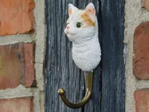Set van 4 wandhaken kattenkoppen – polyresin en messing