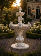 Fontaine de jardin en pierre avec grenouilles cracheuses – 150 cm – massif