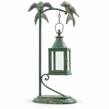 Windlicht op standaard – 70 cm – metaal – vintage lantaarn
