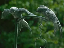 Windlicht op standaard met vogels – metaal en glas – 70 cm