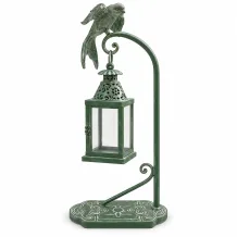 Windlicht met vogel – 60 cm – metaal en glas – retro