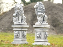 Lot de 2 lions - sur socle lion - pierre - 100 cm