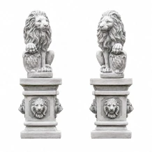 Set van 2 leeuwen - op leeuwensokkel - steen - 100 cm