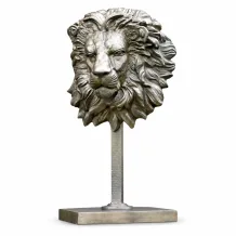 Grote leeuwenkop op standaard, 120 cm, metaal, beeld leeuw