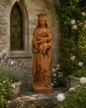 Tuinbeeld van Maria met Jezus - gietijzeren Madonna