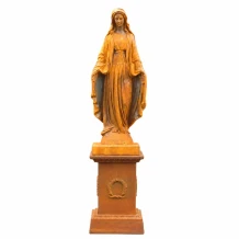 Standbeeld Maria op sokkel - groot gietijzeren tuinbeeld