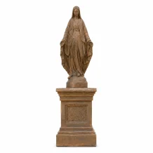 Tuinbeeld Maria op sokkel - groot standbeeld van 155 cm hoog - oxide steen