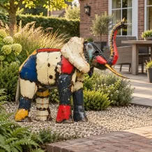 Kleurrijke metalen olifant Chidi – uniek beeld van 90 cm