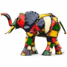 Tuinbeeld olifant 'Abeo' – kleurrijk metaal – 96 cm – uniek