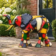 Tuinbeeld olifant – kleurrijk metalen kunstwerk – 96 cm