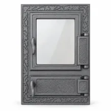 Ovendeur voor kachel - met asluik - van gietijzer en glas