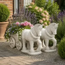 Tuinbeeld paard en wagen - tuinfiguur steen - 89 cm groot