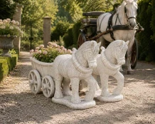 Tuinbeeld paard en wagen - tuinfiguur steen - 89 cm groot