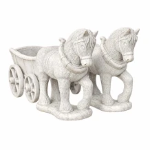 Tuinbeeld paard en wagen - tuinfiguur steen - 89 cm groot