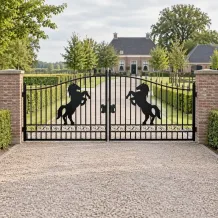 Smeedijzeren poort met paarden – 547 cm – Zwart – XXL