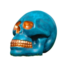 Grote schedel van 60 x 65 cm - blauw met brons - polystone