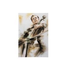 Fors en fraai olieverfdoek op canvas, "de cellist"