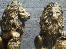 Lions – lot de 2 – noir/or – 51 cm – statues en polystone