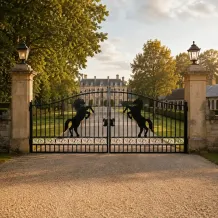 Smeedijzeren poort - zwart – 6 meter - paardenmotief