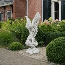 Kniender Engel - Flügel nach oben - Gartenstatue Stein - 119 cm