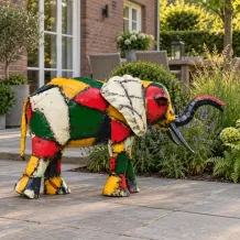 Unieke olifant beeld 'Tariq' – handbeschilderd – metaal