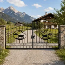 Landhaustor „Alpine Weide“ – schwarzes Schmiedeeisen – 596 cm
