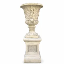 Bloempot met engelen op sokkel - 145 cm - steen - exclusief