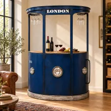 Vintage wijnbar - blauwe tram London - antiek meubel