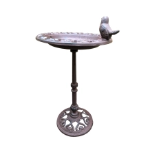 Gietijzeren vogelbad - klassiek bruin model - met decoratief vogeltje