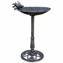 Groot gietijzeren vogelbad op voet – 80 cm – zwart/grijs