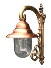 Nostalgische wandlamp, tuinlamp, geheel messing gepatineerd, koper