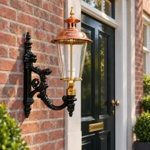 Klassieke wandlamp met koper en messing – zwarte sierarm – 77 cm