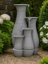 Wasserspeier mit 4 Krügen – Stein – Gartenbrunnen – 70 cm