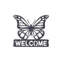 Metalen wandornament - vlinder - 'welcome' - zwart