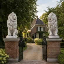 Set leeuwen - grote tuinbeelden - 135 cm - wit steen