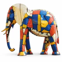 Groot tuinbeeld van een levensgrote olifant - metaal