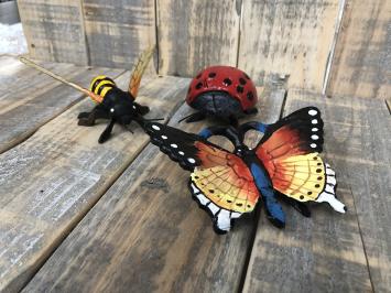 Biene, Schmetterling und Marienkäfer aus Gusseisen, farbenprächtig.
