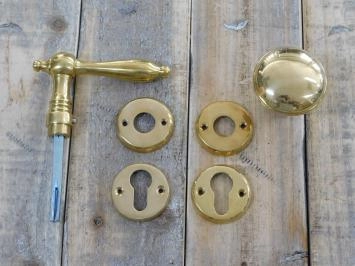 Set : 1 bouton de porte, 1 valet et 4 rosettes, ferrures de porte, laiton poli brillant