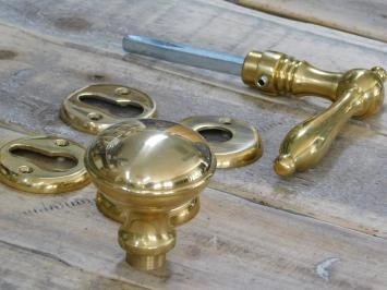 Set : 1 bouton de porte, 1 valet et 4 rosettes, ferrures de porte, laiton poli brillant