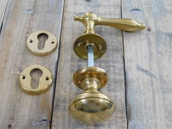 Set : 1 bouton de porte, 1 valet et 4 rosettes, ferrures de porte, laiton poli brillant