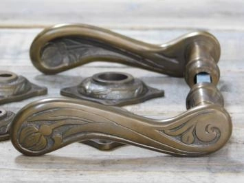Ensemble de meubles de porte Art-Nouveau + rosaces pour portes intérieures, laiton