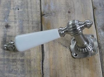 Ensemble de quincaillerie de porte - serrure cylindrique adaptée - nickel mat avec poignées en porcelaine blanche