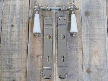 Ensemble de quincaillerie de porte Retro Style nickel - boutons de porte avec poignées en porcelaine blanche.