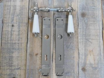 Ensemble de quincaillerie de porte Retro Style nickel - boutons de porte avec poignées en porcelaine blanche.
