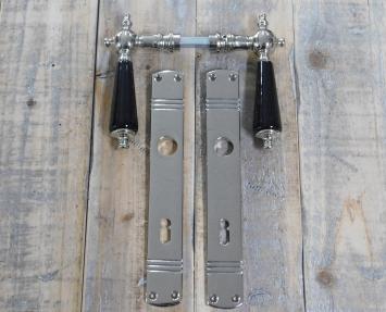 Retro Style deurbeslag set nikkel - deurknoppen met porseleinen handvaten zwart