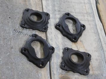 Set Poignées de porte avec poignée en céramique en blanc antique, 2 boutons, rosettes, 2-cases rosettes PZ, porte, fer